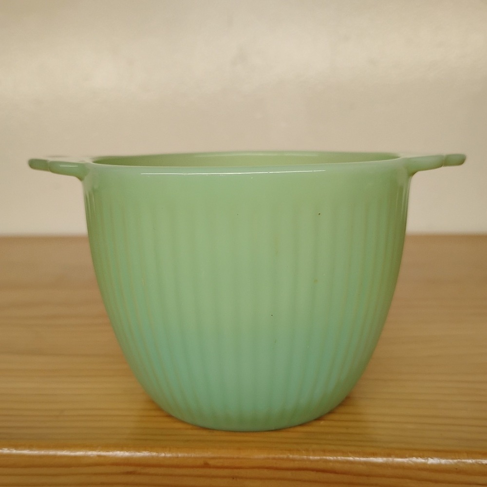 VTG Fire King Ribbed Jadite Jadeite Glass Sugar Bowl Molded Handles No Lid - Picture 4 of 11